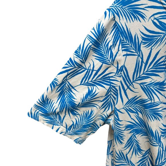 Lands End Top Blue Leaf Floral Print Side Knot Summer Coastal Stretch Size 2X - Picture 2 of 6